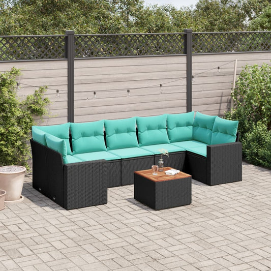 8-tlg. Garten-Sofagarnitur mit Kissen Schwarz Poly Rattan