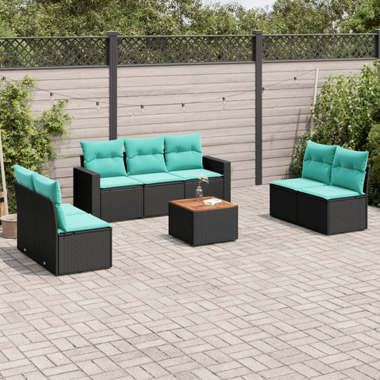 8-tlg. Garten-Sofagarnitur mit Kissen Schwarz Poly Rattan