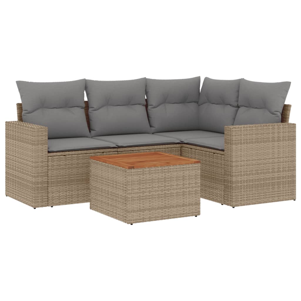 5-tlg. Garten-Sofagarnitur mit Kissen Beige-Mix Poly Rattan
