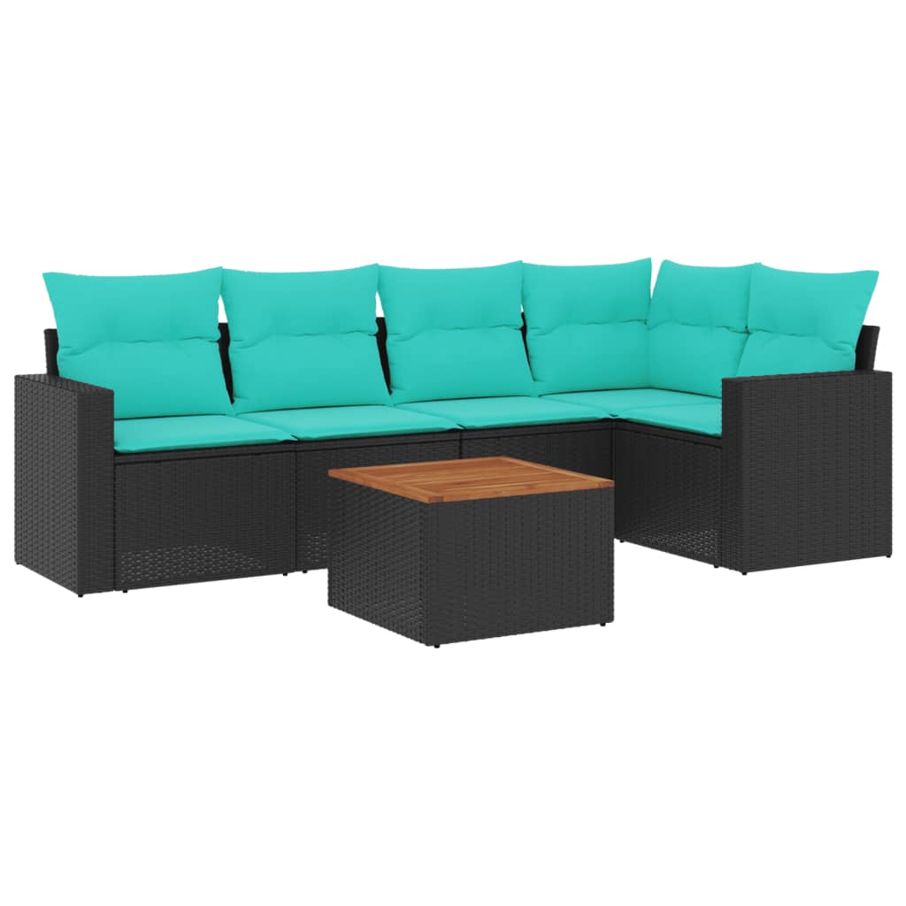 6-tlg. Garten-Sofagarnitur mit Kissen Schwarz Poly Rattan