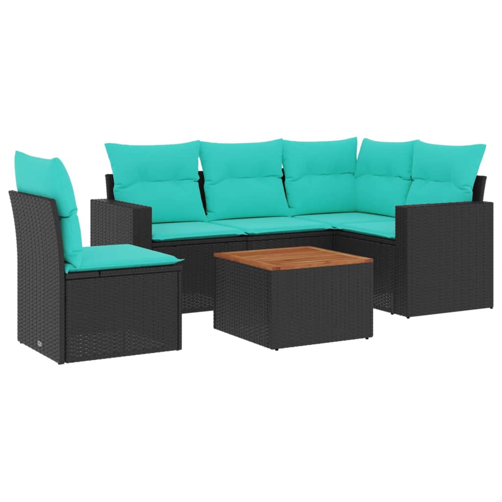 6-tlg. Garten-Sofagarnitur mit Kissen Schwarz Poly Rattan