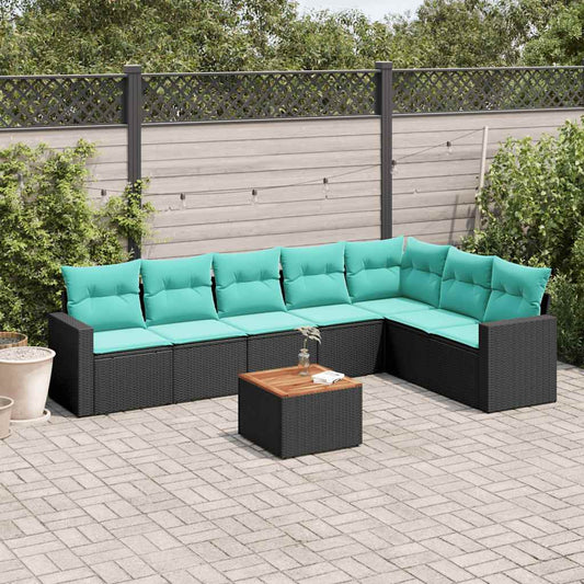 8-tlg. Garten-Sofagarnitur mit Kissen Schwarz Poly Rattan