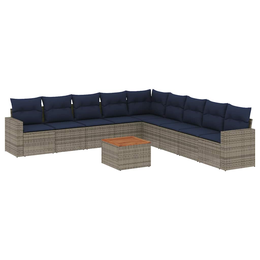 10-tlg. Garten-Sofagarnitur mit Kissen Grau Poly Rattan