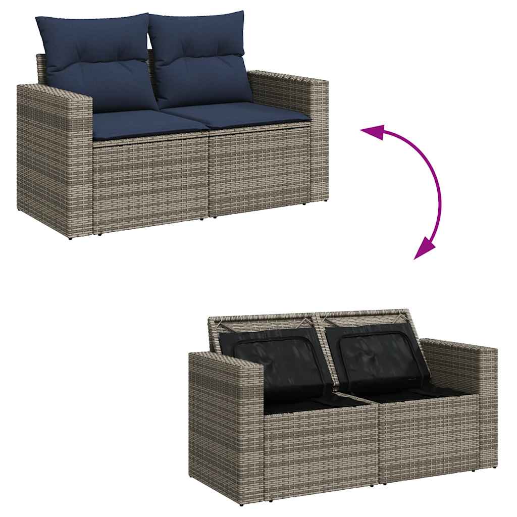 7-teiliges Gartensofa-Set mit Kissen, grau, Polyrattan