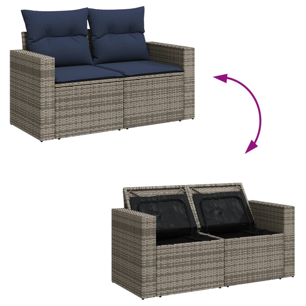 8-teiliges Gartensofa-Set mit Kissen, grau, Polyrattan
