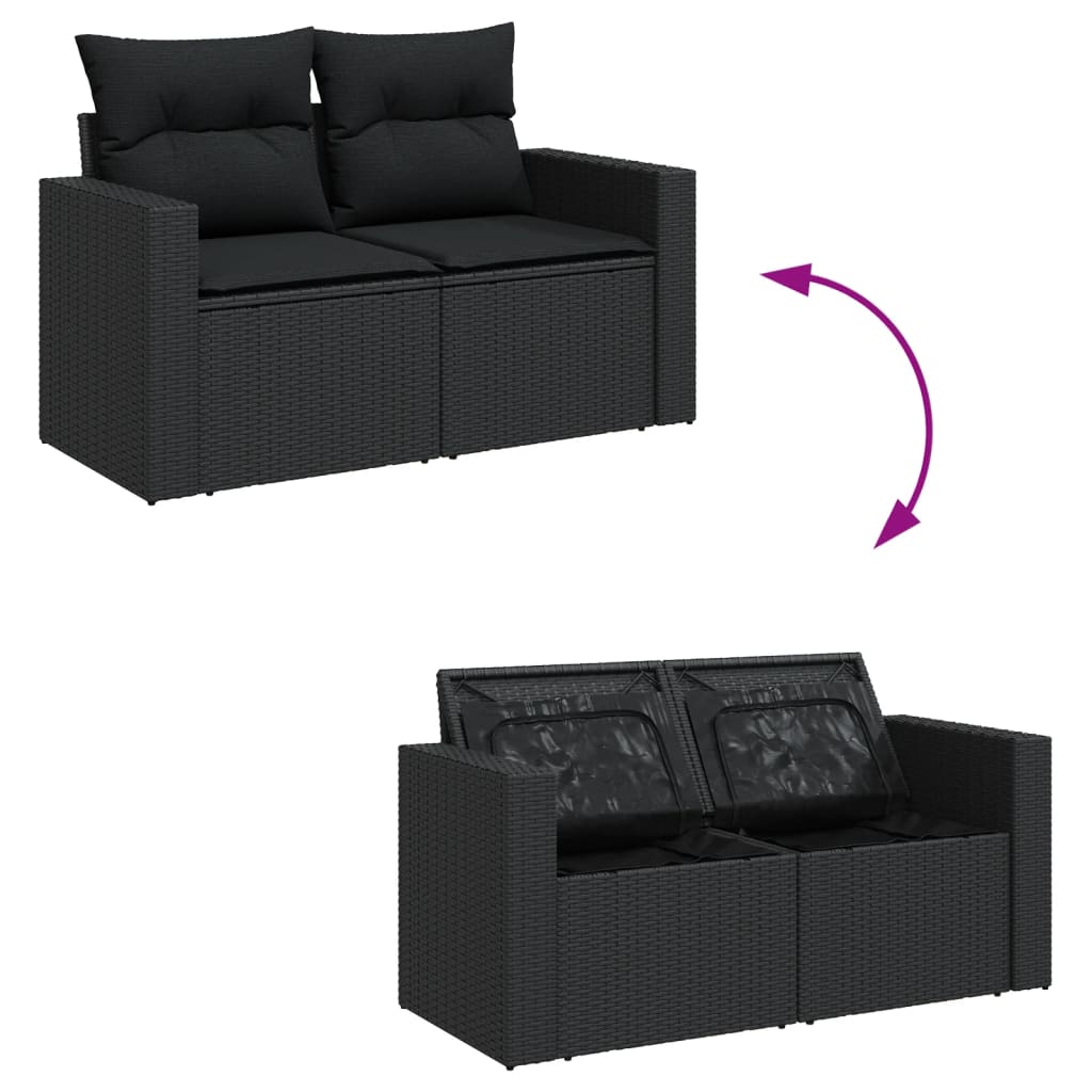 8-piece garden sofa set with cushions, black poly rattan