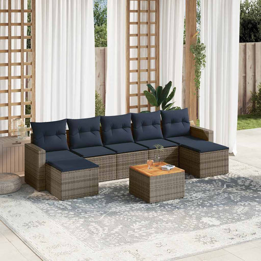 8-teiliges Gartensofa-Set mit Kissen, grau, Polyrattan