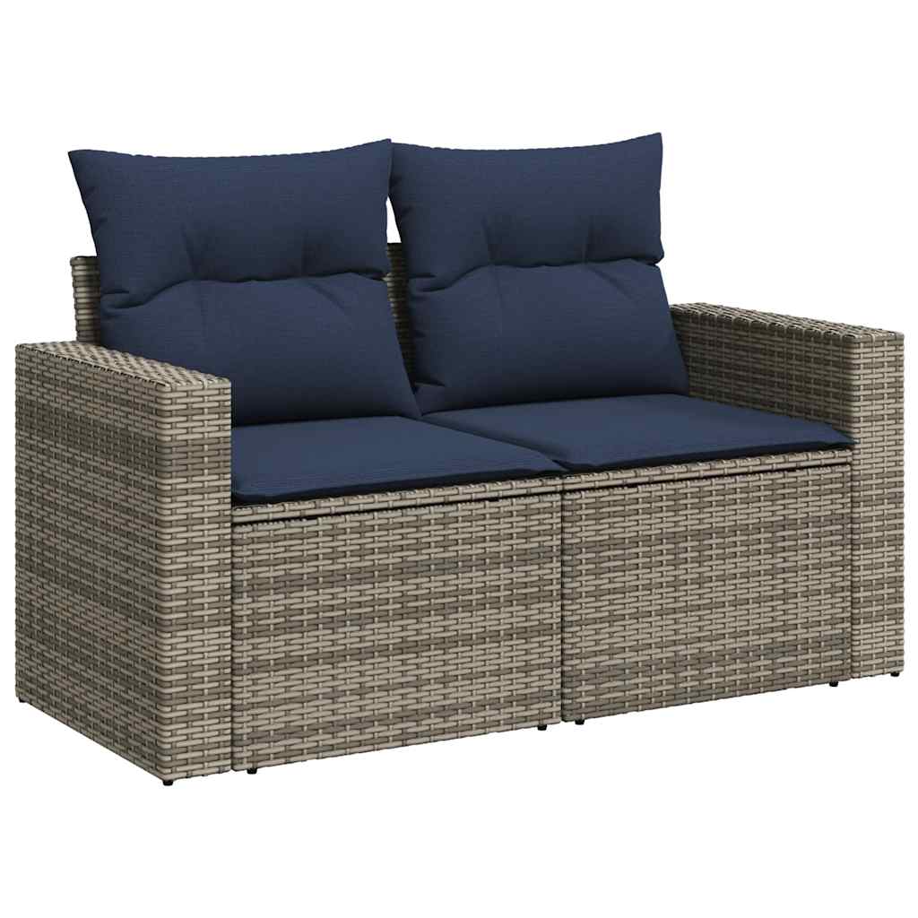 9-teiliges Gartensofa-Set mit Kissen, grau, Polyrattan