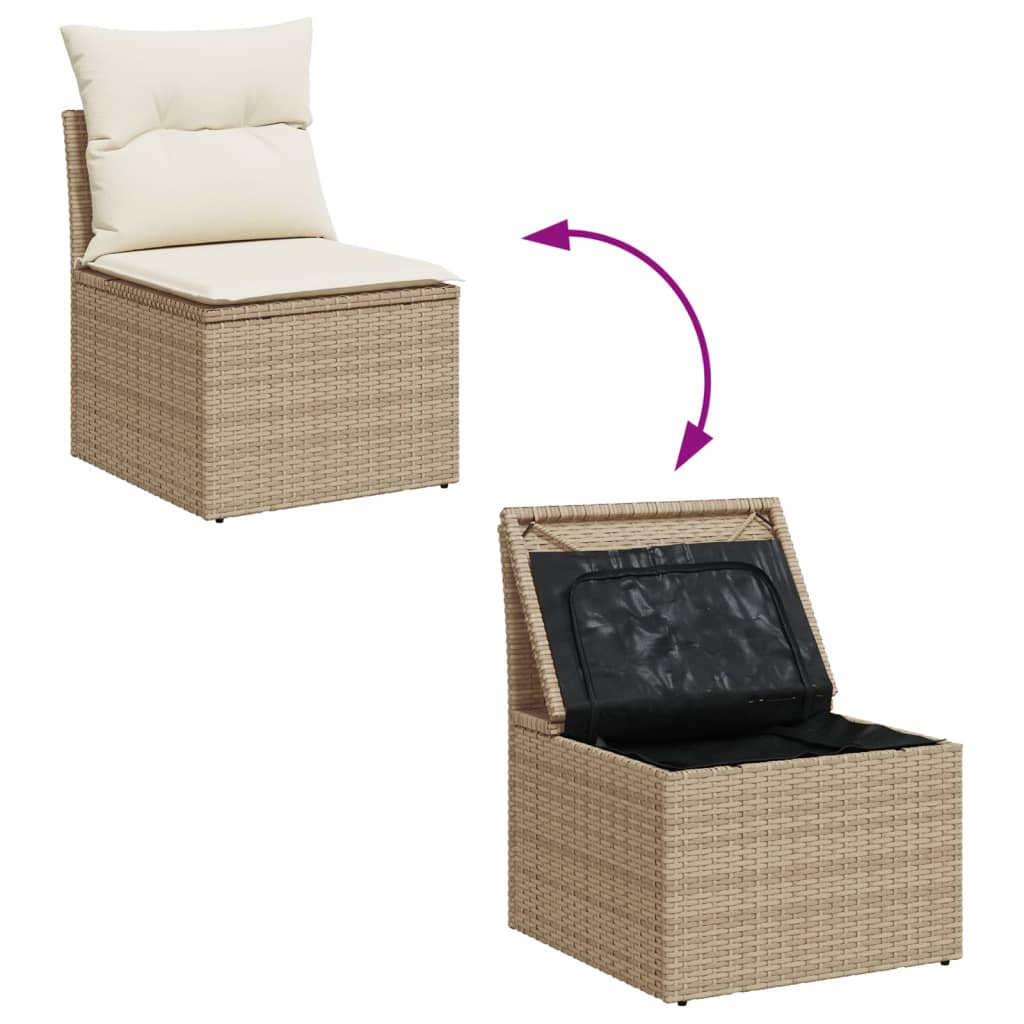 10-tlg. Garten-Sofagarnitur mit Kissen Beige Poly Rattan