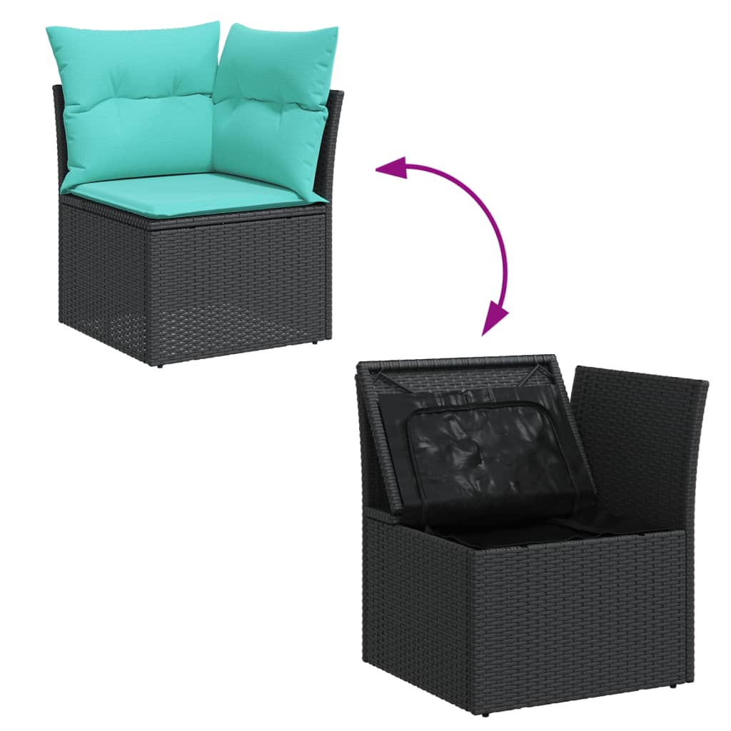13-tlg. Garten-Sofagarnitur mit Kissen Schwarz Poly Rattan