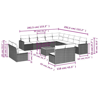 14-tlg. Garten-Sofagarnitur mit Kissen Schwarz Poly Rattan