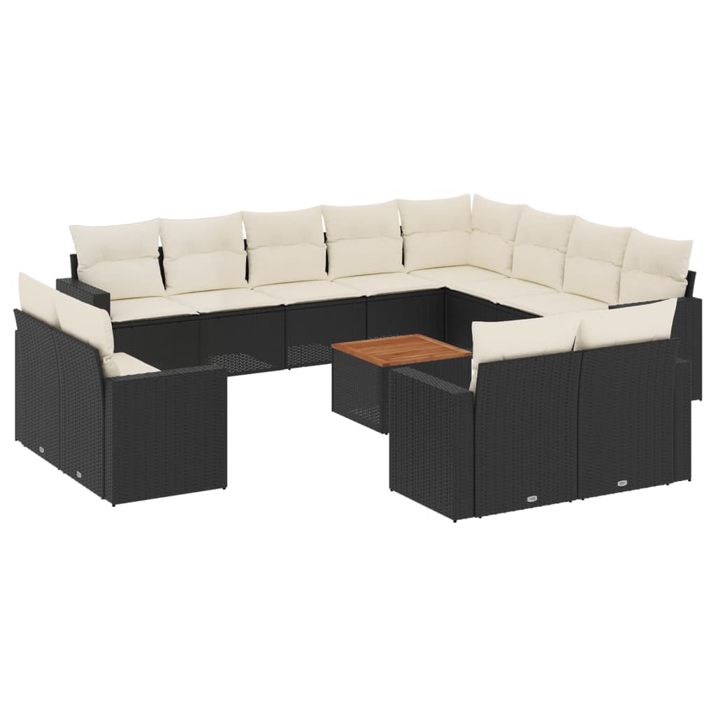 13-tlg. Garten-Sofagarnitur mit Kissen Schwarz Poly Rattan
