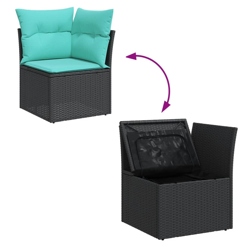 13-tlg. Garten-Sofagarnitur mit Kissen Schwarz Poly Rattan