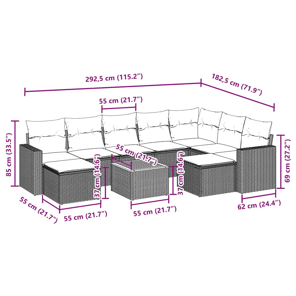 10-tlg. Garten-Sofagarnitur mit Kissen Schwarz Poly Rattan