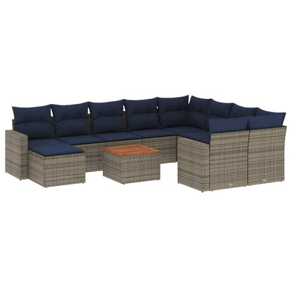 11-teiliges Gartensofa-Set mit Kissen, grau, Polyrattan