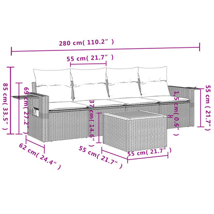 5-tlg. Garten-Sofagarnitur mit Kissen Schwarz Poly Rattan