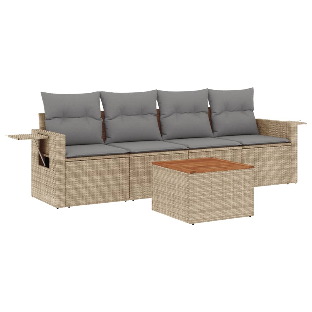 5-tlg. Garten-Sofagarnitur mit Kissen Beige-Mix Poly Rattan