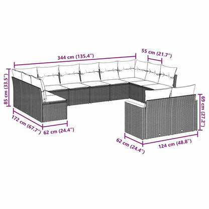 7-tlg. Garten-Sofagarnitur mit Kissen Schwarz Poly Rattan