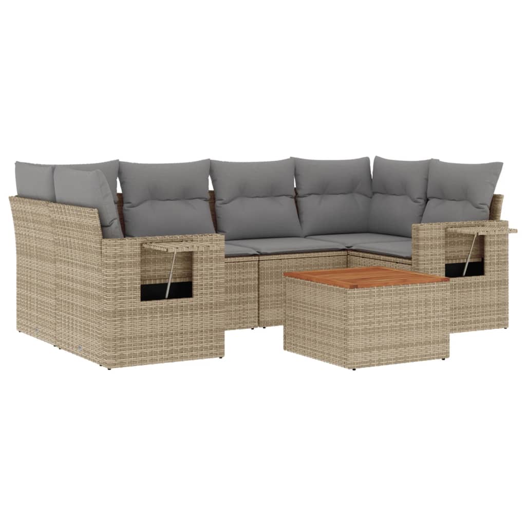 7-tlg. Garten-Sofagarnitur mit Kissen Beige-Mix Poly Rattan