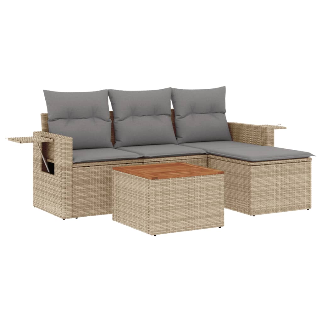 5-tlg. Garten-Sofagarnitur mit Kissen Beige-Mix Poly Rattan