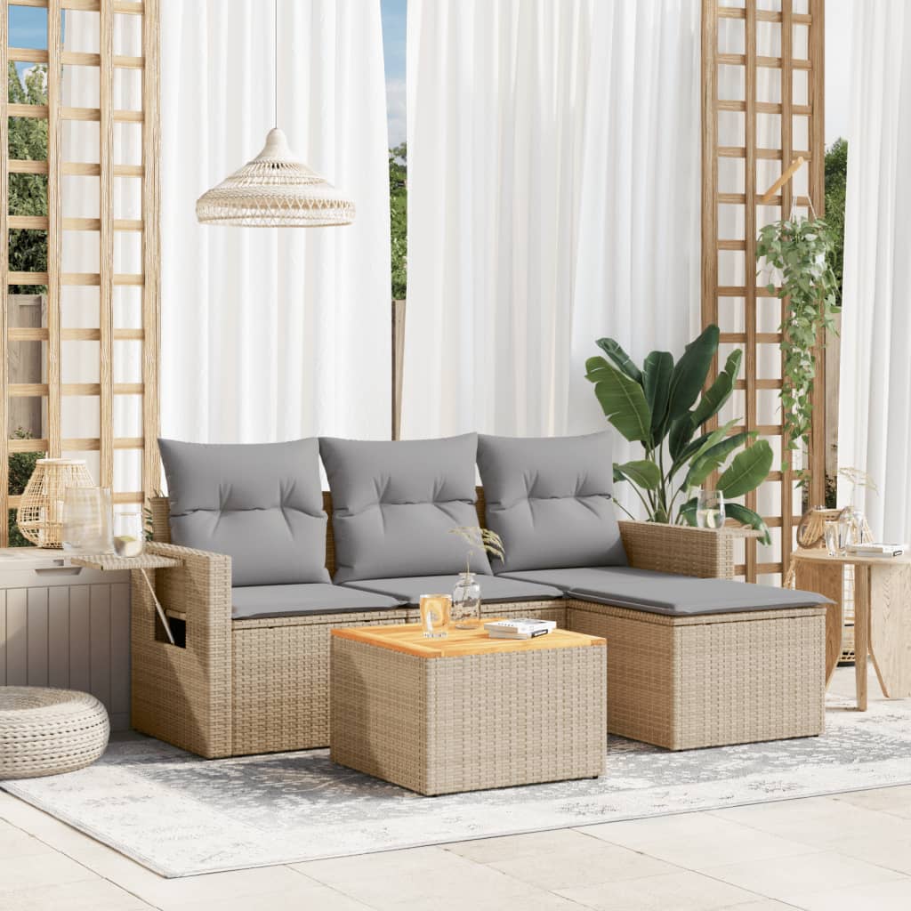 5-tlg. Garten-Sofagarnitur mit Kissen Beige-Mix Poly Rattan