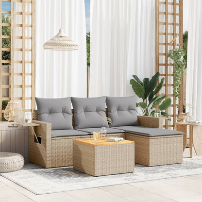 5-tlg. Garten-Sofagarnitur mit Kissen Beige-Mix Poly Rattan