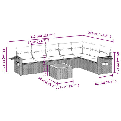 8-tlg. Garten-Sofagarnitur mit Kissen Schwarz Poly Rattan
