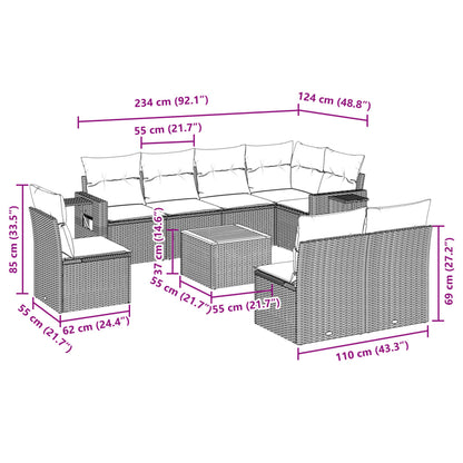 9-tlg. Garten-Sofagarnitur mit Kissen Schwarz Poly Rattan