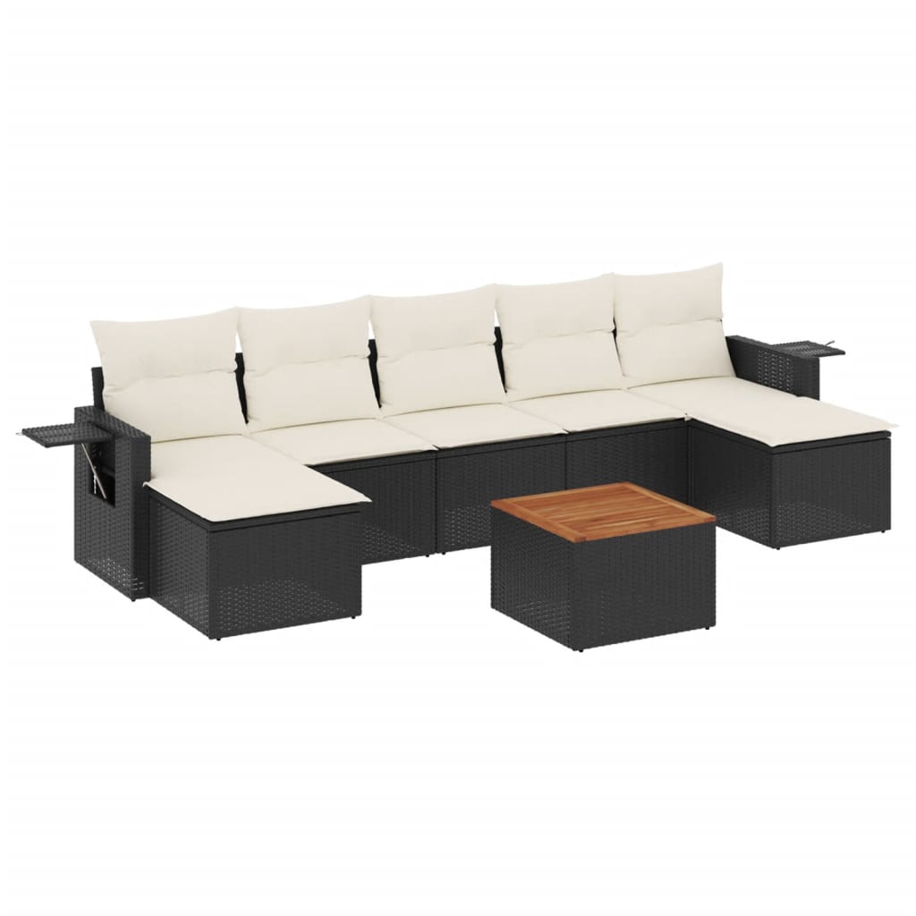 8-piece garden sofa set with cushions, black poly rattan