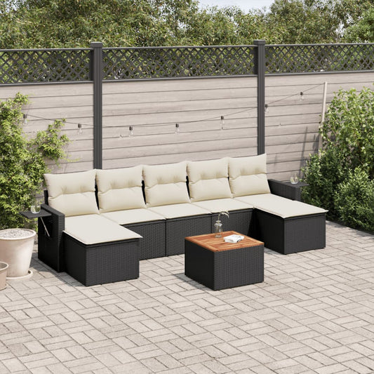 8-piece garden sofa set with cushions, black poly rattan
