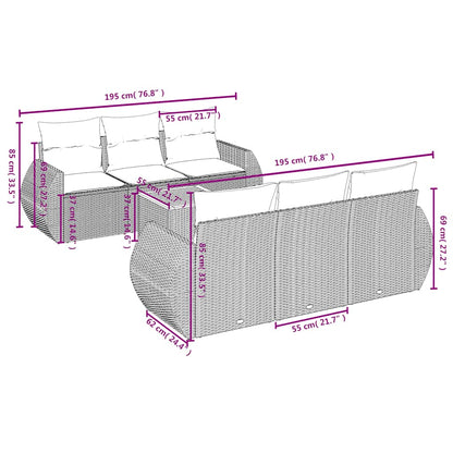 7-tlg. Garten-Sofagarnitur mit Kissen Schwarz Poly Rattan