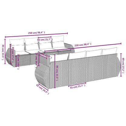 9-tlg. Garten-Sofagarnitur mit Kissen Schwarz Poly Rattan
