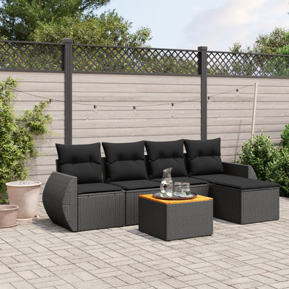 6-tlg. Garten-Sofagarnitur mit Kissen Schwarz Poly Rattan