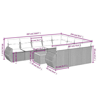 11-tlg. Garten-Sofagarnitur mit Kissen Schwarz Poly Rattan