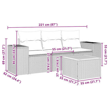 4-tlg. Garten-Sofagarnitur mit Kissen Schwarz Poly Rattan