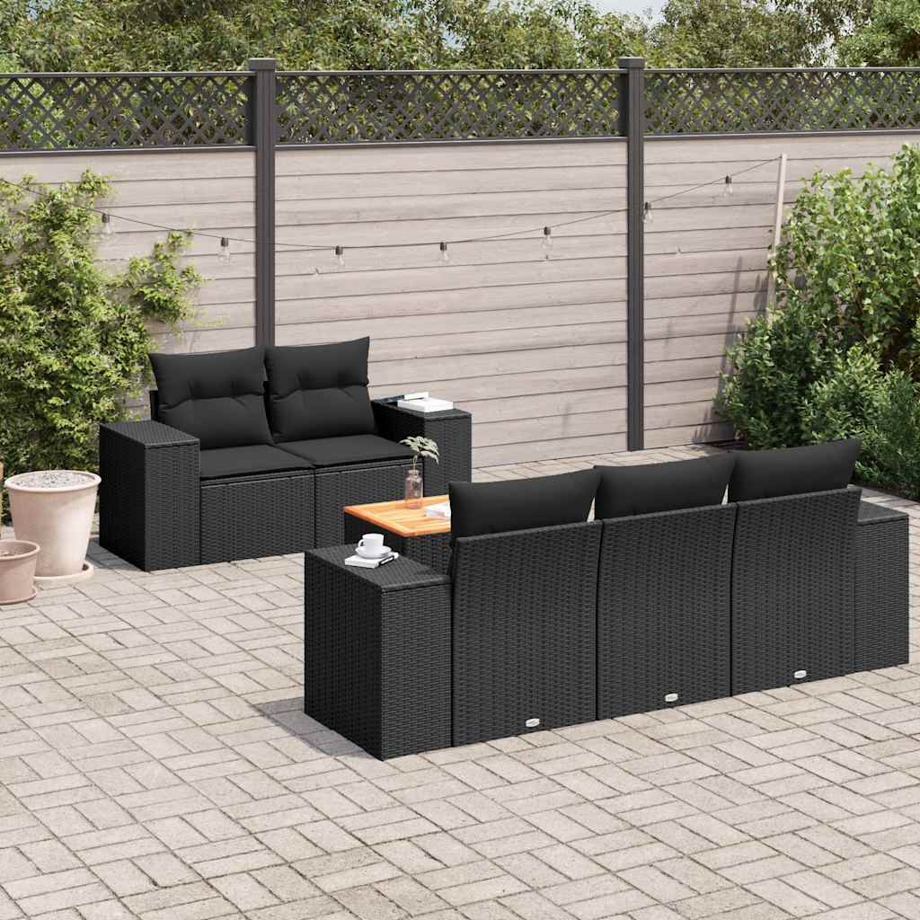 6-tlg. Garten-Sofagarnitur mit Kissen Schwarz Poly Rattan