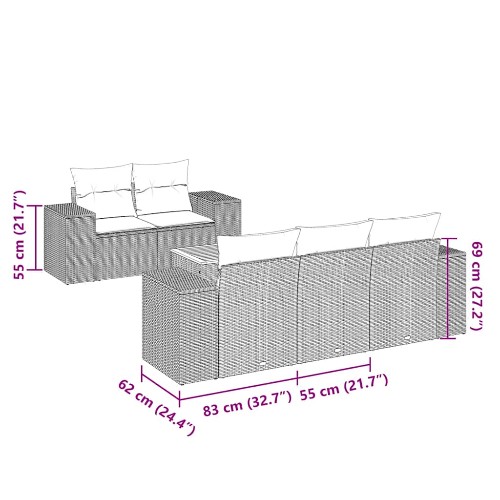 6-tlg. Garten-Sofagarnitur mit Kissen Schwarz Poly Rattan