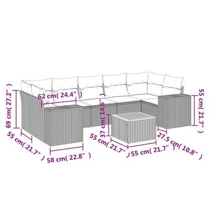 8-tlg. Garten-Sofagarnitur mit Kissen Grau Poly Rattan