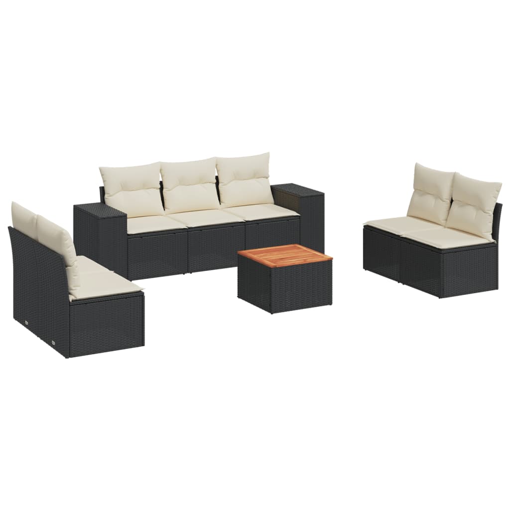 8-piece garden sofa set with cushions, black poly rattan