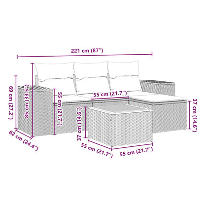 5-tlg. Garten-Sofagarnitur mit Kissen Schwarz Poly Rattan
