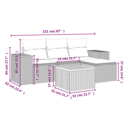 5-tlg. Garten-Sofagarnitur mit Kissen Beige Poly Rattan