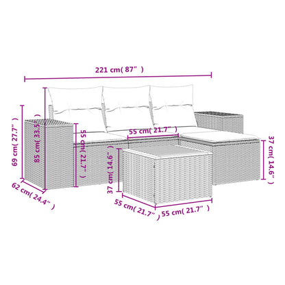 5-tlg. Garten-Sofagarnitur mit Kissen Beige Poly Rattan