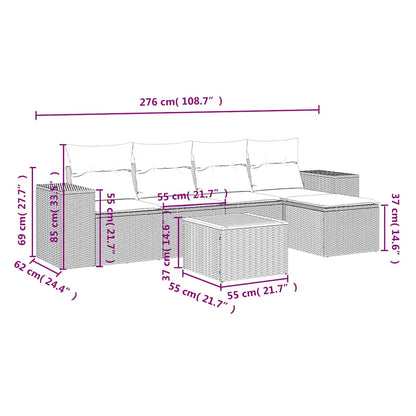 6-tlg. Garten-Sofagarnitur mit Kissen Schwarz Poly Rattan