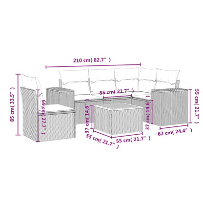 6-tlg. Garten-Sofagarnitur mit Kissen Schwarz Poly Rattan