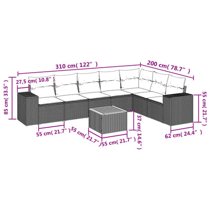 8-tlg. Garten-Sofagarnitur mit Kissen Grau Poly Rattan