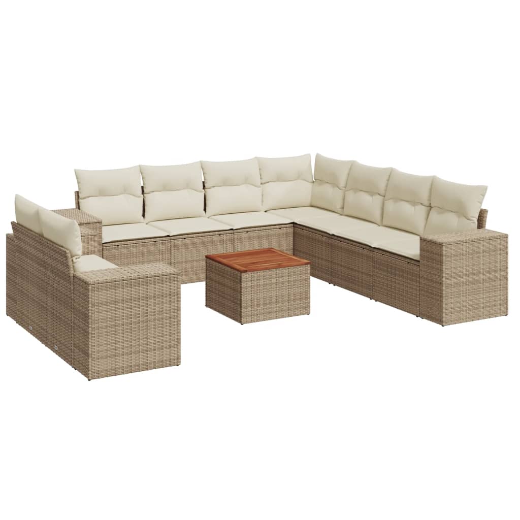 10-tlg. Garten-Sofagarnitur mit Kissen Beige Poly Rattan