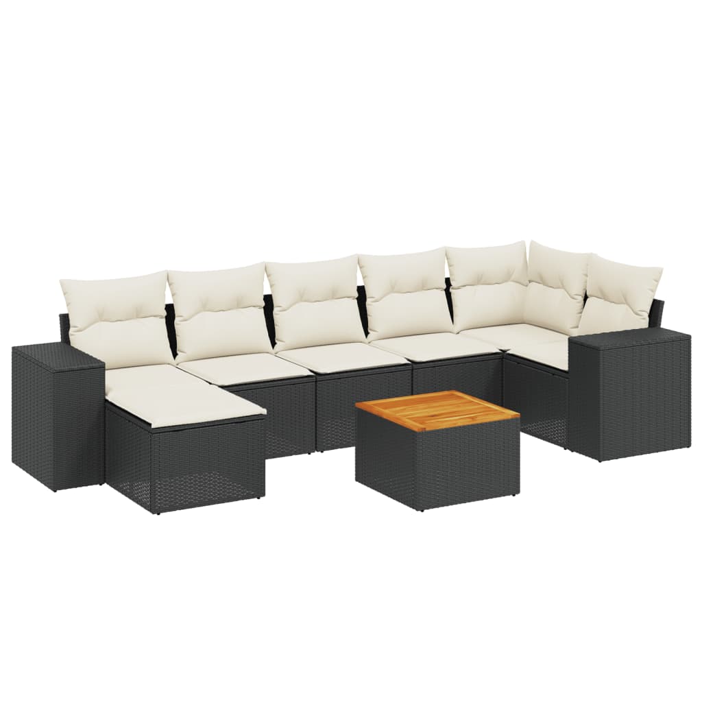 8-piece garden sofa set with cushions, black poly rattan
