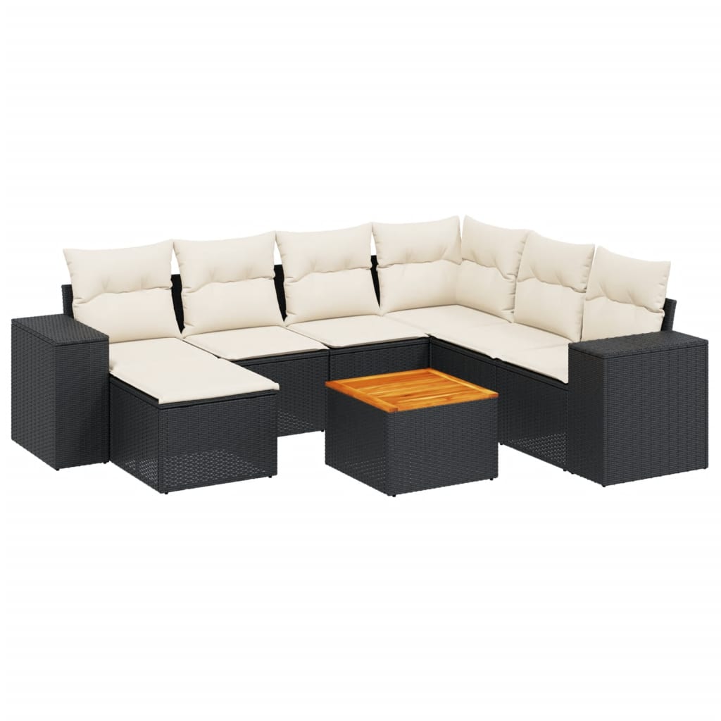 8-piece garden sofa set with cushions, black poly rattan