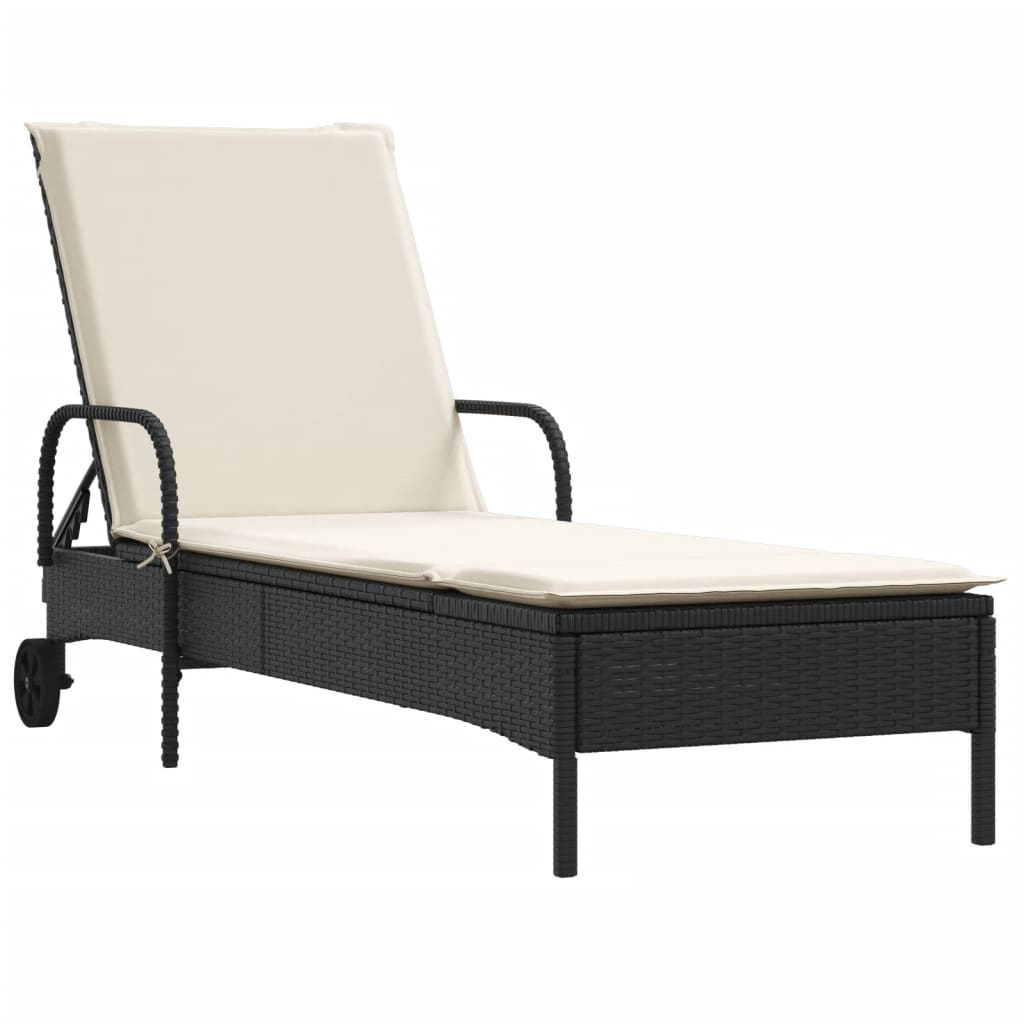Chaises longues avec coussins, 2 pièces, en résine tressée noire