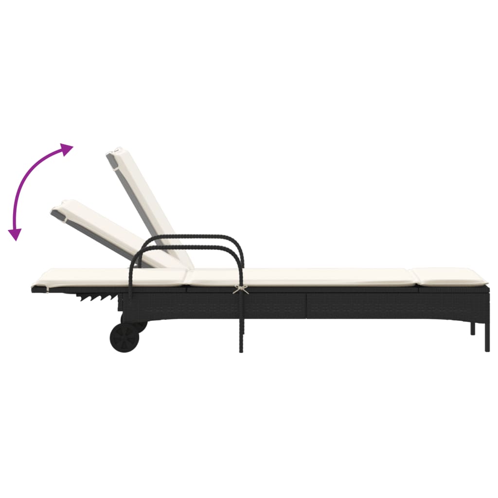 Chaises longues avec coussins, 2 pièces, en résine tressée noire